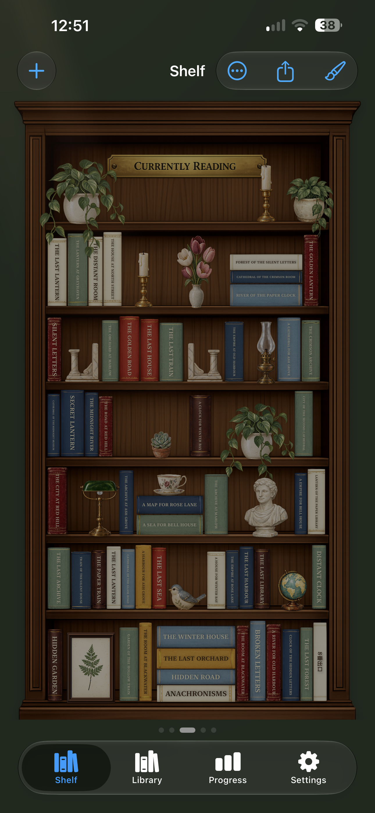 Bookroom shelf in Dawn lighting
